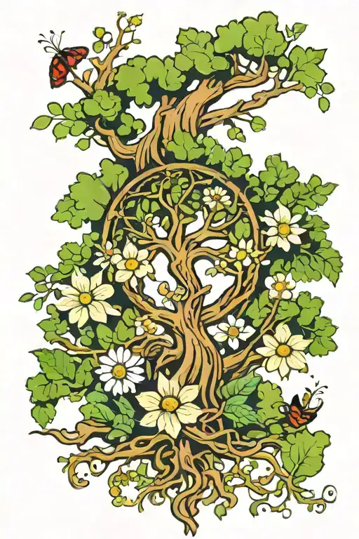 Tree Of Life With In A Forest With Birth Month Flowers From Arm