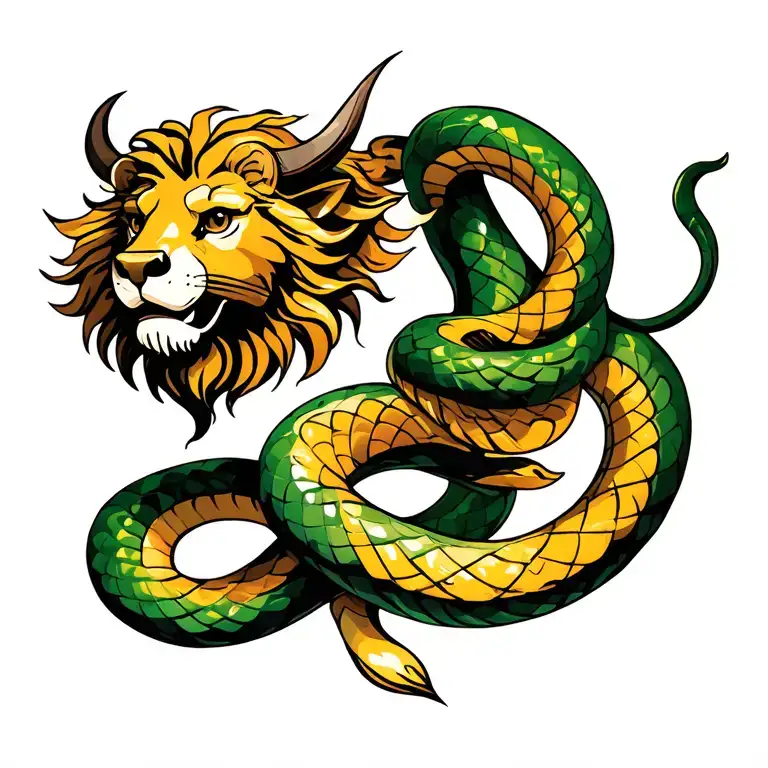 Lion Bull And Snake Wrapped