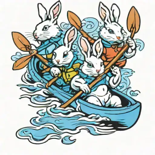 Three White Rabbits With Blue Eyes Kayaking