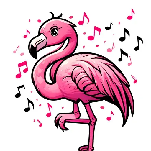 Funny Cute Cartoon Like Flamingo Surrounded Music Notes Some Cheetah Print