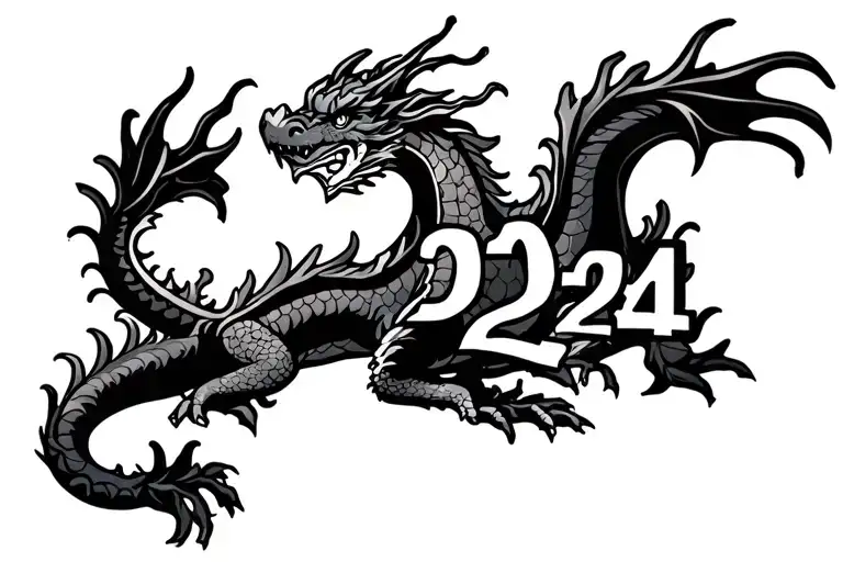 The New Dragon Blooms With The Number 2024 Simple And Cute Colorless Colorless