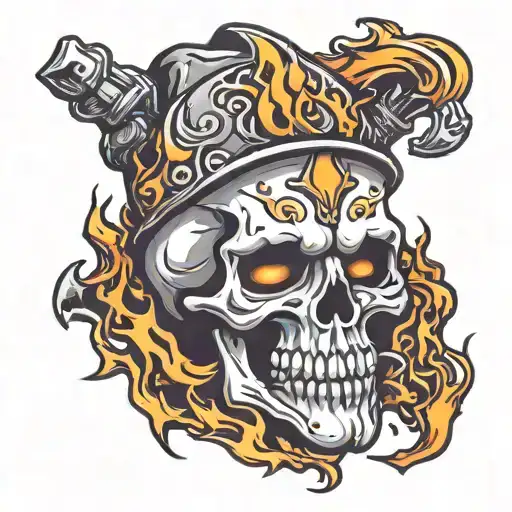 Skull Wearing Top Hot With Flames