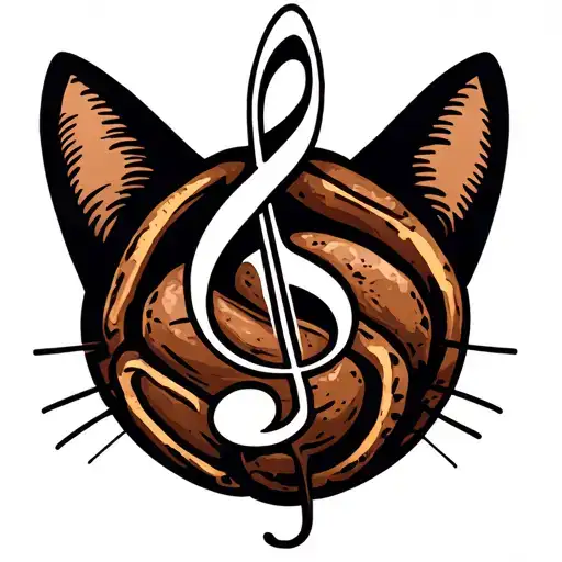 A Spiritual Interpretation Of A Music Note Intertwined With A Coffee Bean And A Cat Silhouette