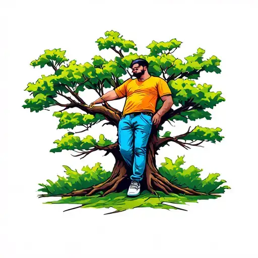 A Man Leaning On A Tree