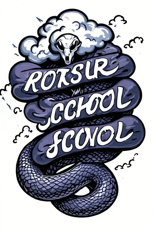 Clouds Surrounding Words Written With A Thunderstorm Going On And A Snake Wrapping Around