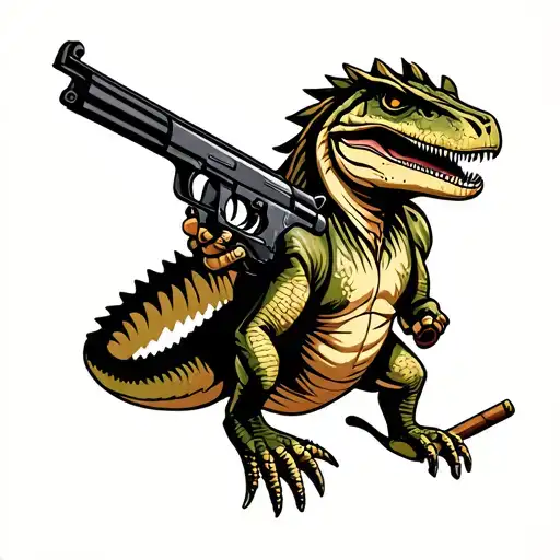 Gangster Velociraptor With Tommy Gun And Cigar