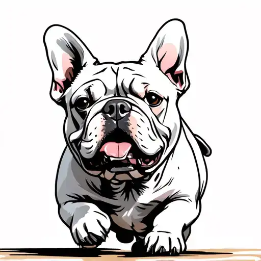 A White French Bulldog Running Front View