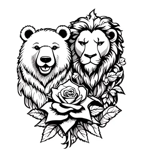 Bear And Lion With A Rose