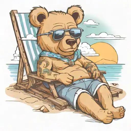 Papa Bear Chilling At The Beach With Sunglasses