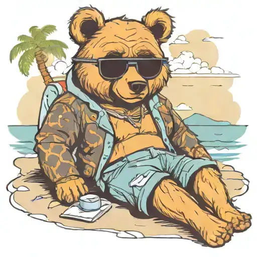 Papa Bear Chilling At The Beach With Sunglasses