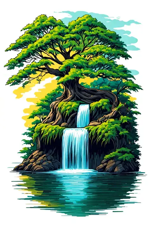 Willow Tree And Waterfall