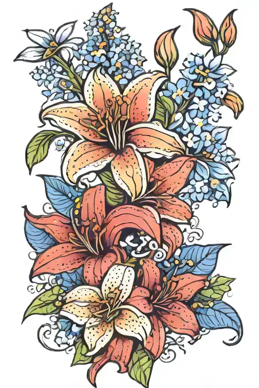 Lilly Flower With Forget Me Not Flowers