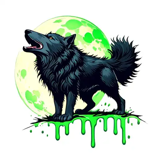Wolf Howling At Melting Green Moon