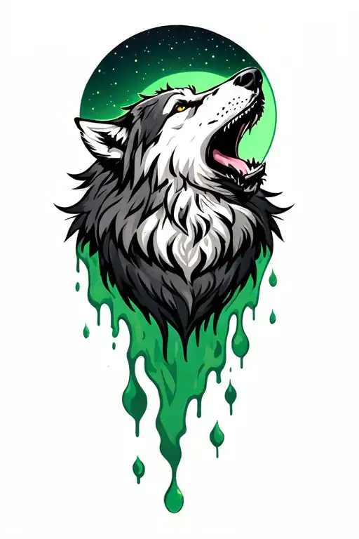 Wolf Howling At A Melting Green Moon