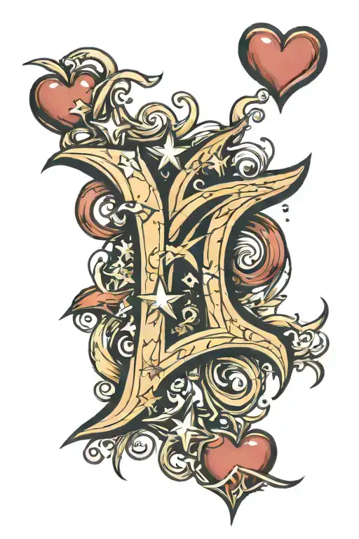 The Letter K & R With Hearts And Stars
