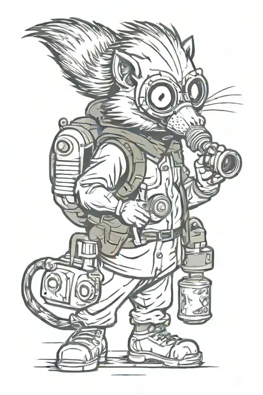 Skunk Wearing Gas Mask Holding Gas Grenade