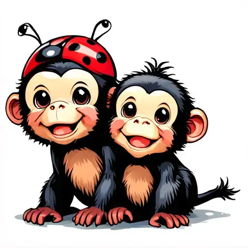 Best Friends Baby Monkey And Ladybug Perched
