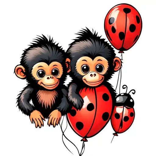 Best Friends 1 Baby Monkey And 1 Ladybug Perched On A Balloon