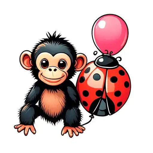 Best Friend 1 Baby Monkey And 1 Ladybug Perched On A Balloon