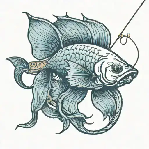 Betta Fish Holding A Fishing Rod