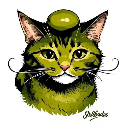 Cat Green Olive With A Salvador Dali Mustache