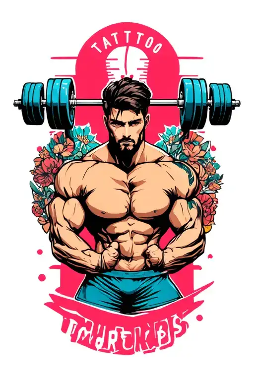 Tattoo With A Male Aesthetic Body Holding Weights With An Idea Of Valuing Aesthetics Gym And Health