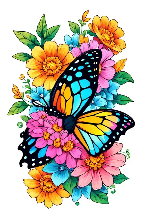 Butterfly And Flowers