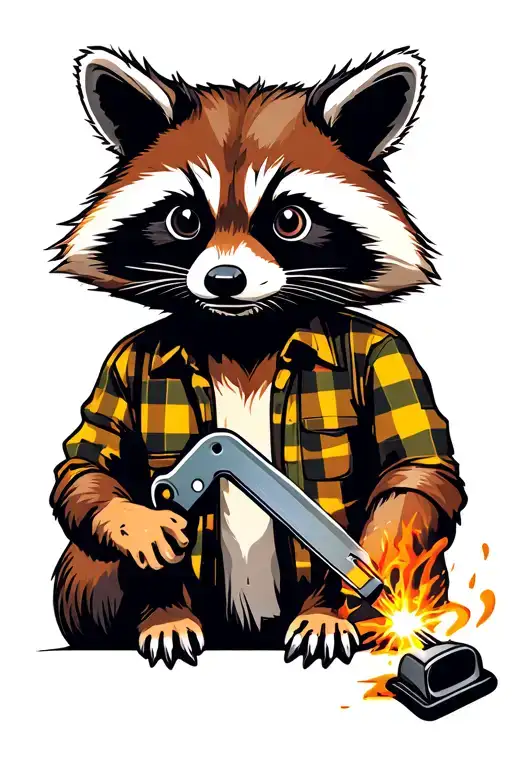 Racoon In A Plaid Shirt Welding