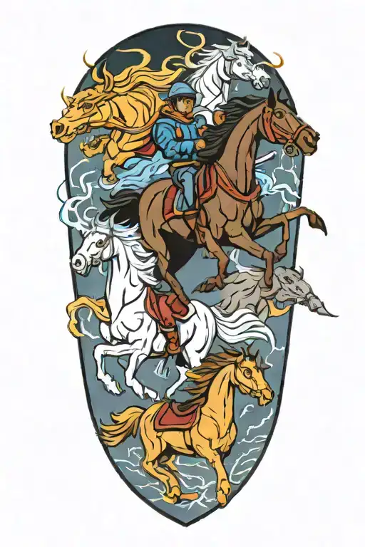 A Traditional Tattoo Design Of The Four Horseman And Lightning