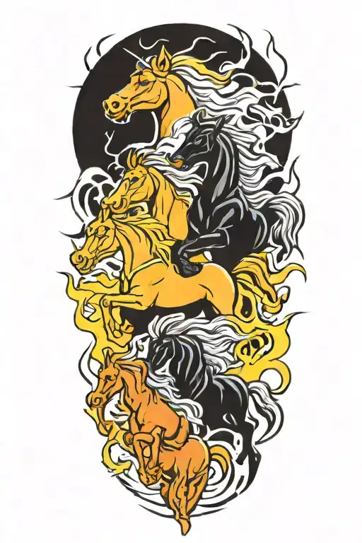 A New School Tattoo Design Of The Four Horseman And Lightning