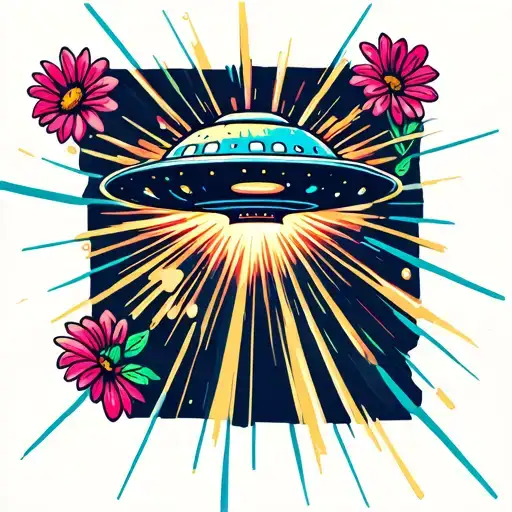 Ufo With Flowers As Beams Shooting