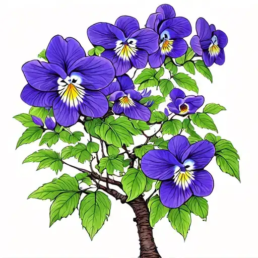 Violets And Indigos Blooming On Tree