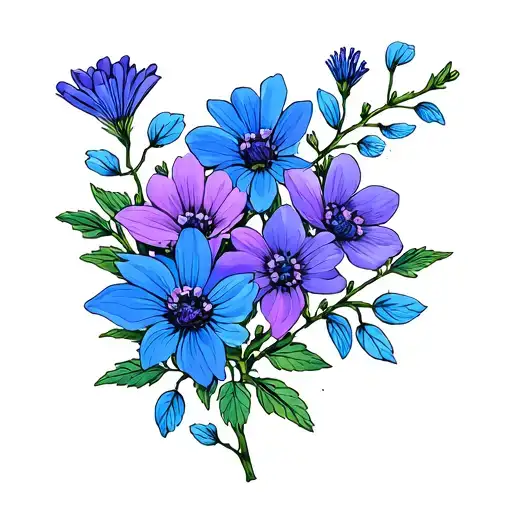 Indigo And Violet Wildflowers Blooming On Tree Branches