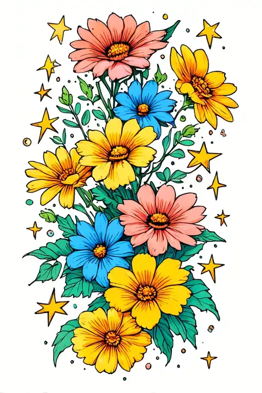 Tiny Flowers And Stars Vertical