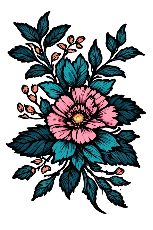 Dainty Flowers Linework Vertical