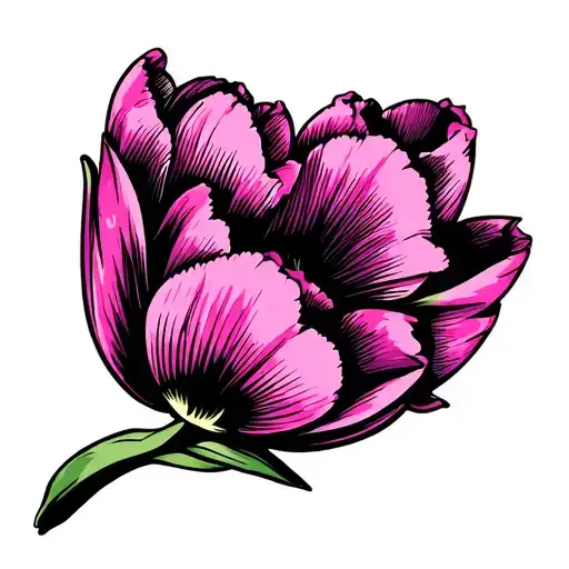 Tulip With Heart Leaves Tattoo Stencil Depicting