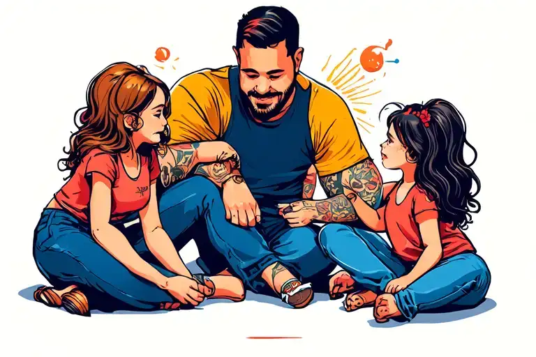 3 Daughters Playing With Father