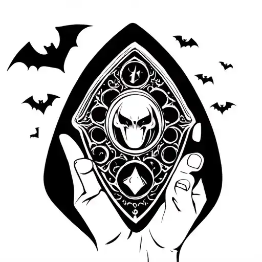 Planchette On A Hand W Bats Flying