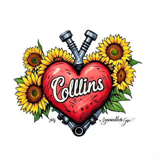 Heart With Word Collins And Bike Parts And Sunflowers