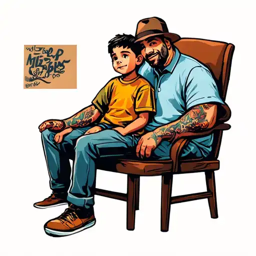 Dad And Son Sitting