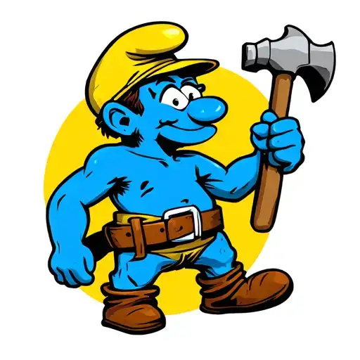 Papa Smurf With Handyman Man Belt Wraped Holding Hammer