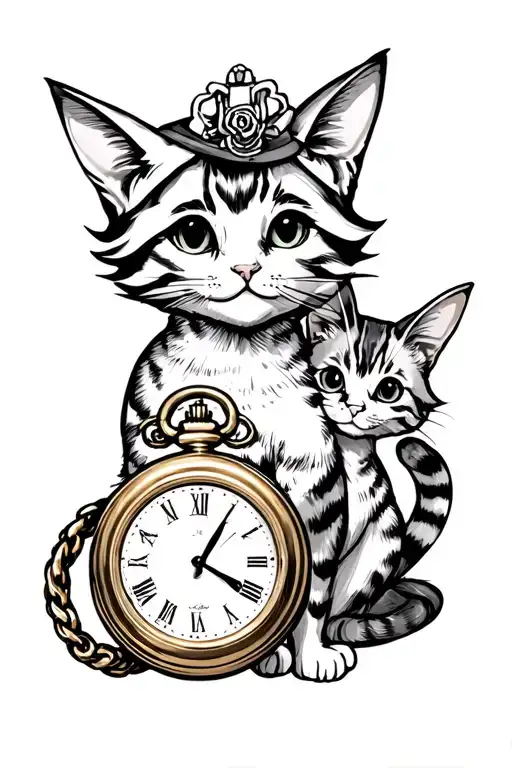 Alice Wonderland And Chesire Cat With Pocket Watch