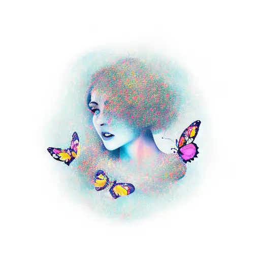 A Woman With A Lump In Her Throat Surrounded By A Swirling Cloud Of Butterflies
