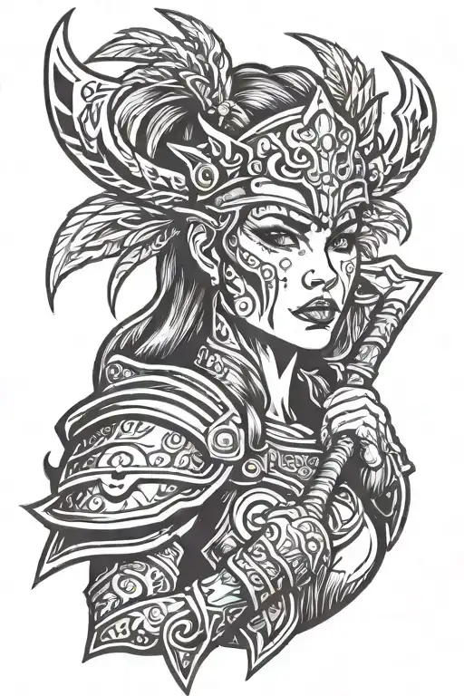 Valkyrie Warrior Nordic Face Woman Holding Axe