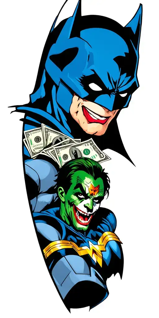 Batman And Joker Batmobile Bags Of Money Guns Gotham City Wonder Woman Spider Man And Green Goblin
