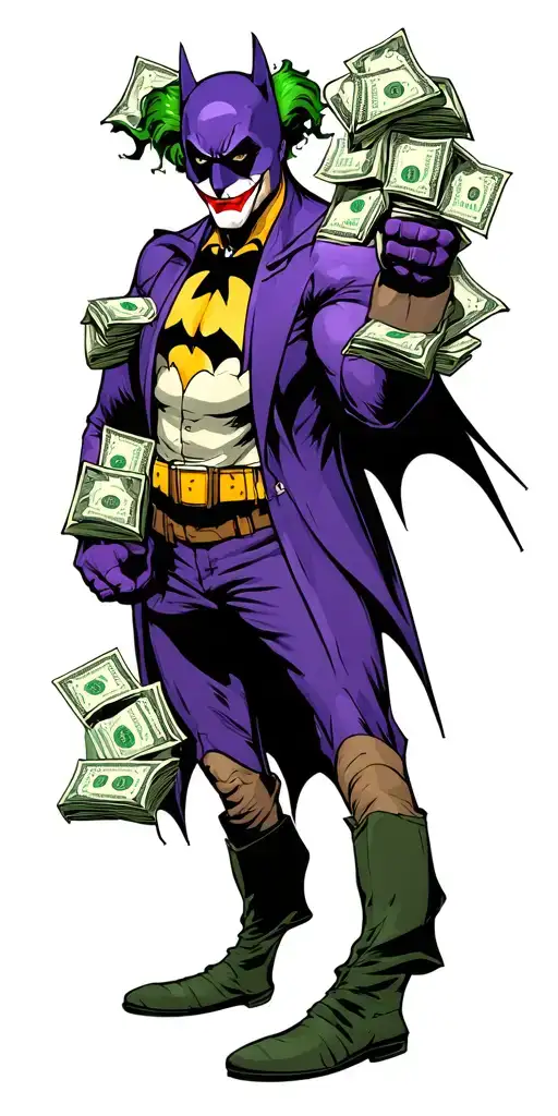 Bat Man And Joker Holdings Bags Of Money
