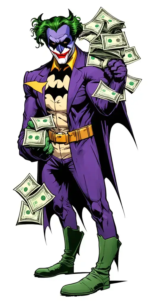 Bat Man And Joker Holdings Bags Of Money