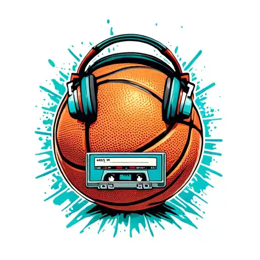 Basketball With Headphones Listening To Music With A Cassette Tape Player From The 80'S