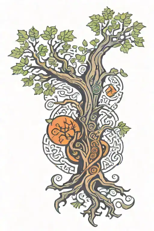 Giant Colored Oak Tree Nordic Runes