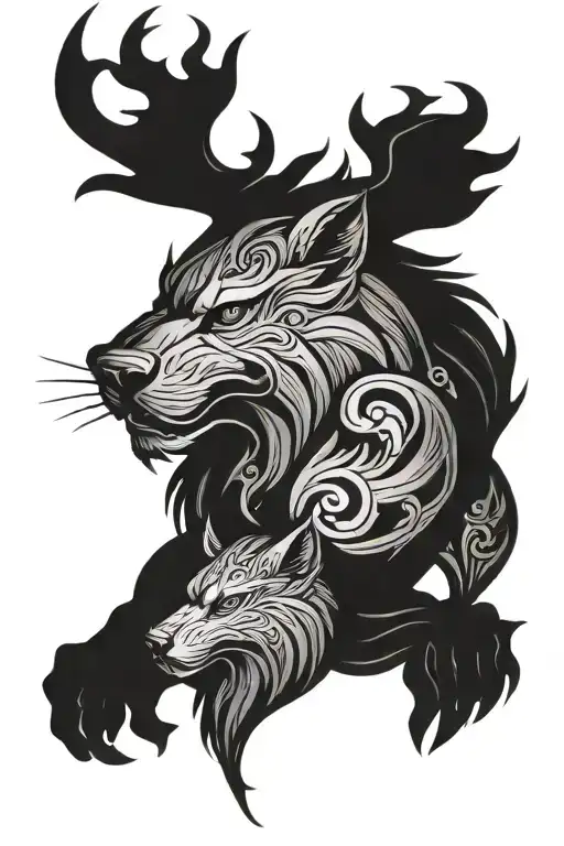 Massive Old Oak Colored Nordic Skoll And Hati